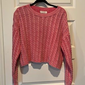 Lucky Brand Cable Crew Neck Cropped Sweater